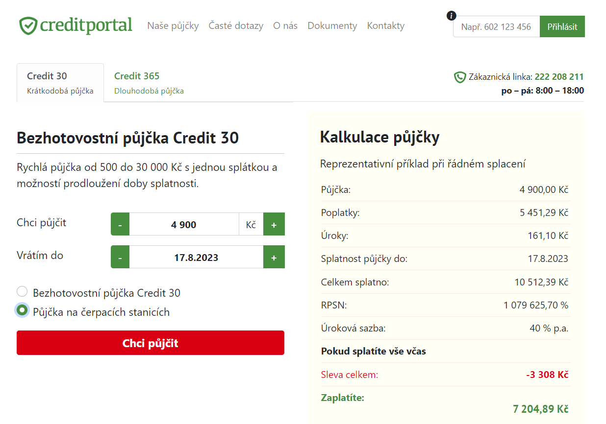 Creditportal - Žádost o půjčku, screen obrazovky společnosti Creditportal